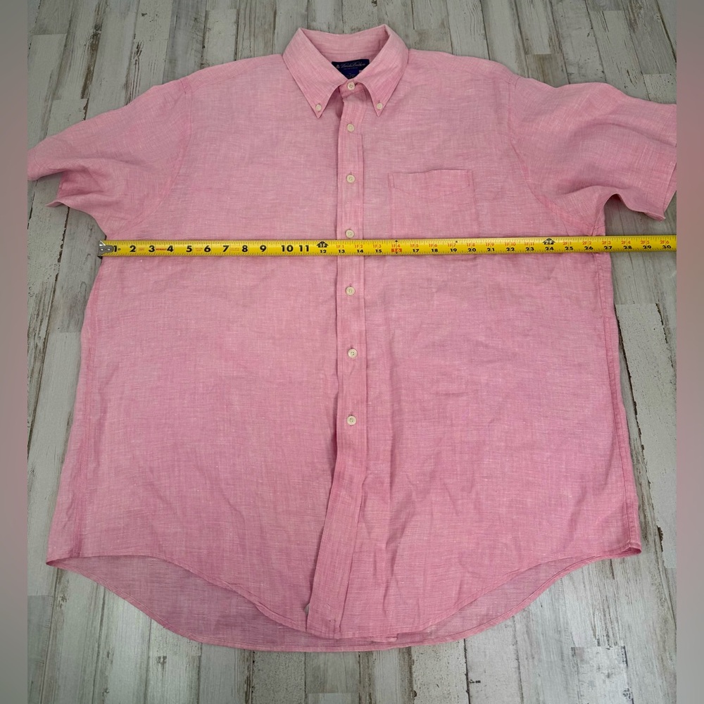 Brooks Brothers Button-Up Shirt Men XL Pink 100% Irish Linen Short Sleeve - Picture 4 of 9